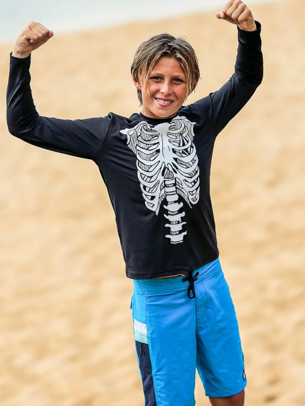 Volcom Skeleton Long Sleeve Rashguard Ribcage Graphic Boys Size s/m
